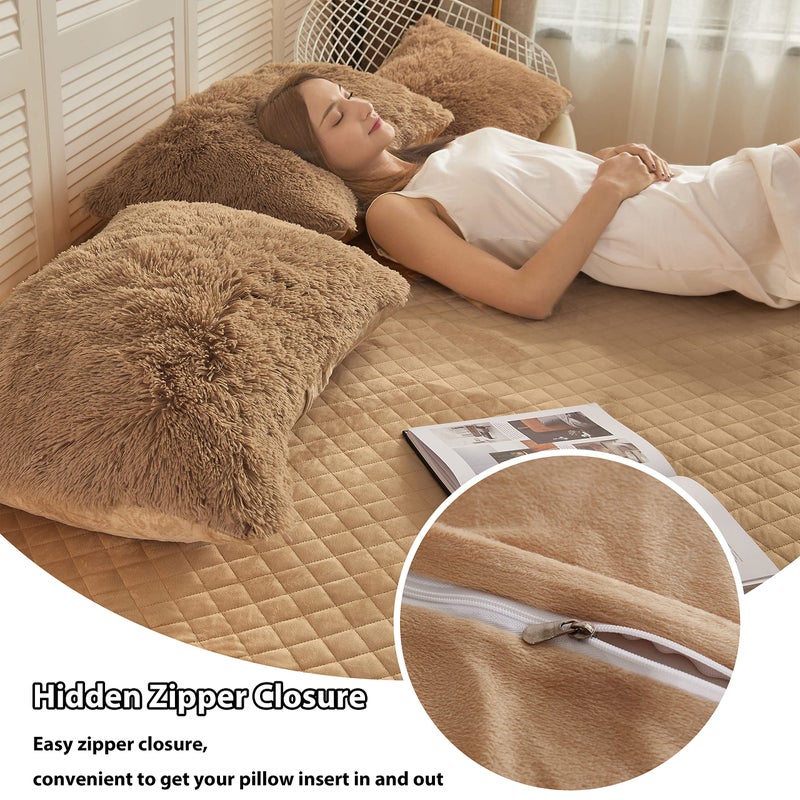 LIFEREVO 2 Pack Faux Fur Pillow Shams,Shaggy Plush Home Decorative Luxury Series Super Soft Furry Pillow Case with Zipper Closure for Home Sofa Couch Decoration,Standard (Camel,20"x26") - Image 5